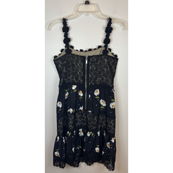 FEW MODA Black Lace Crochet Daisy Skater Dress Medium Sleeveless Lined Boho - Picture 4 of 12